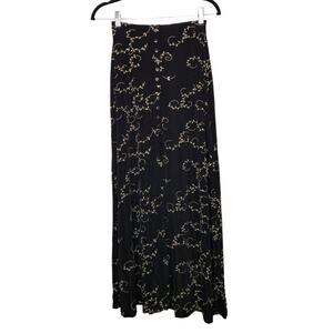 Vintage Frazier Lawrence Slouchy Stretchy Maxi SKirt Button Black Flowers